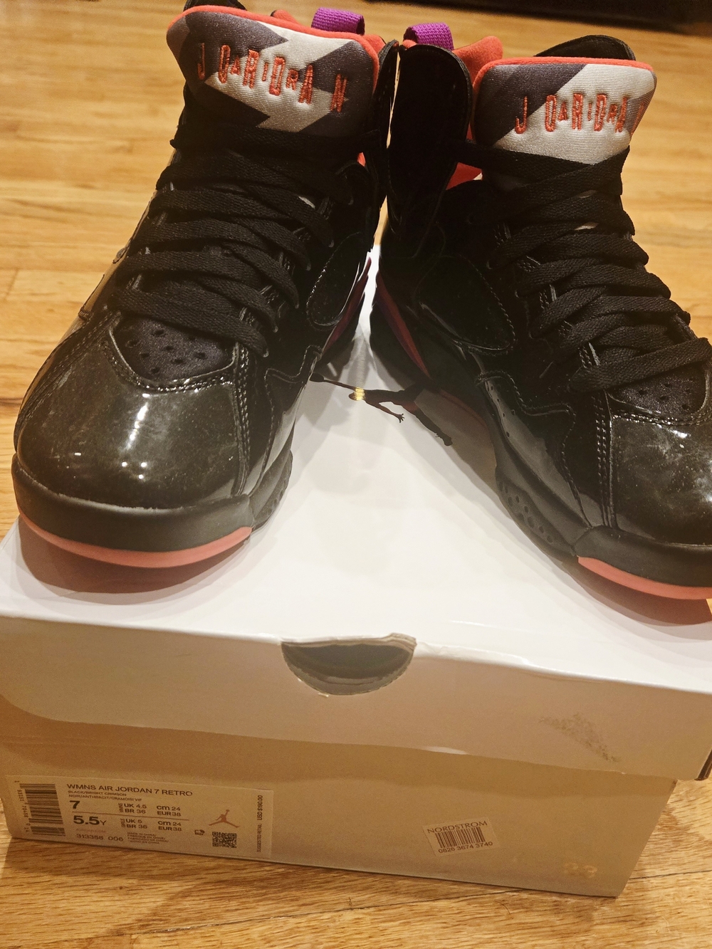 Air Jordan 7 Retro Black, Red and Pink Basketball Sneakers